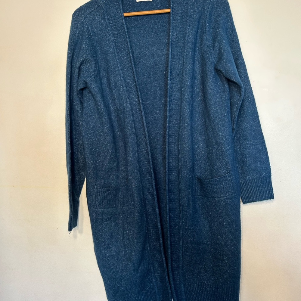 Long Open-Front Women's Cardigan Sweater, Blue